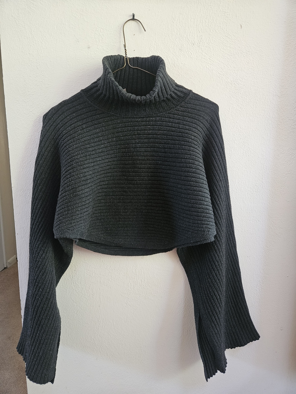 Free People Cropped Ribbed Turtleneck Sweater - Dark Grey